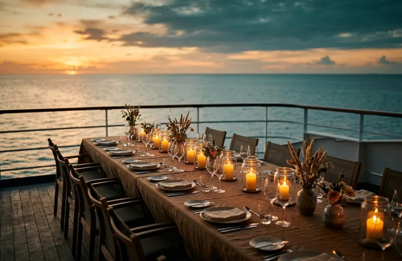 A celebration dinner on deck aboard Golden Mango